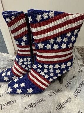 Beaded American Flag Women’s Boots - Red White Blue